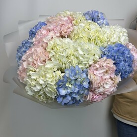 Воздушный букет из 15 гортензий микс