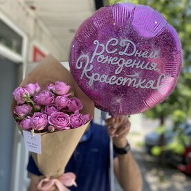 Комбо букет с пионовидной розой с шаром