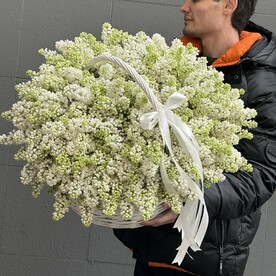 Большая корзина белой сирени vip букет