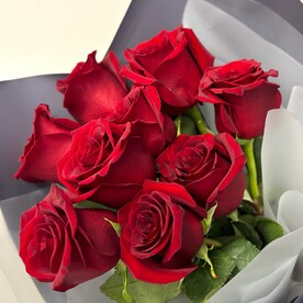 Букет из 9 красных роз Эквадор 50 см в упаковке, арт: 3107