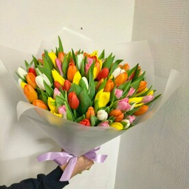 Букет живых цветов - 101 тюльпан микс, размер XL, высота 40 см, Голландия | Турбофлора, арт: 7103