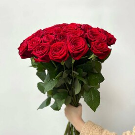 Букет из красных роз 45 шт, букет красивых роз 50 см, букет живых цветов, Россия, арт: 1679-1