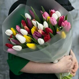 Букет живых цветов - 51 тюльпан микс, размер L, высота 40 см, Голландия | Турбофлора, арт: 7102