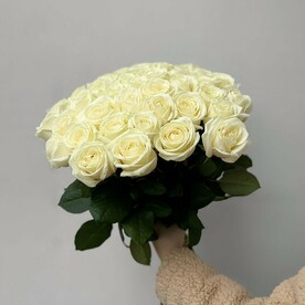 Букет из белых роз 45 шт, букет роз 50 см,букет роз с днем рождения, букет живых цветов, Россия, арт: 1681-1