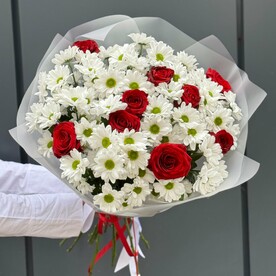 Хризантема кустовая, Роза красная, Пленка матовая