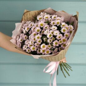 Моно букет из лвандовой кустовой хризантемы, 11шт