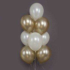 Набор шаров с гелием Бело-золотая связка, шары с гелием, шары на праздник