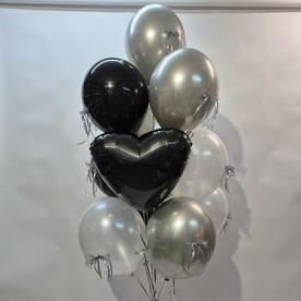 Набор шаров серебро с черным, шары с гелием, шары на праздник