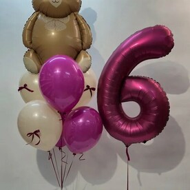 Набор шаров с мишкой и цифрой, шары с гелием, шары на день рождения