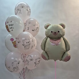 Набор шаров с мишкой, шары с гелием, шары на выписку