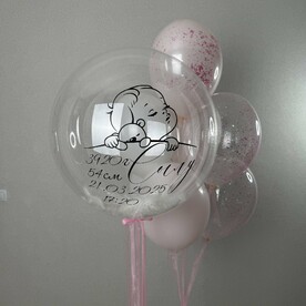 Баблс с любой надписью и перышками, фонтан из шаров (шарики на выписку), Гелиевые шары, Воздушные шарики