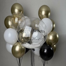 Баблс с любой надписью и перышками, 2 фонтана из шаров, Гелиевые шары, Воздушные шарики