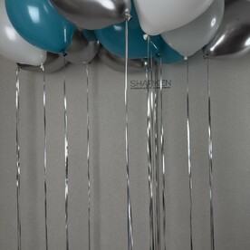 Шары под потолок Бирюзовый, Белый и Серебро 15шт, Гелиевые шары, Воздушные шарики
