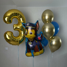 Гончик Чейз (Щенячий Патруль), любые цифры и фонтан из шаров, Гелиевые шары, Воздушные шарики