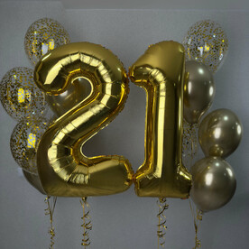 Любые цифры 2шт и 2 фонтана из золотых шаров, Гелиевые шары, Воздушные шарики