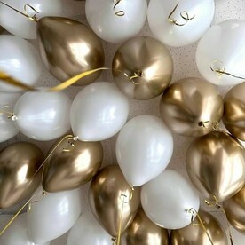 Воздушные гелиевые шары под потолок 20 шт: золото хром и белые матовые