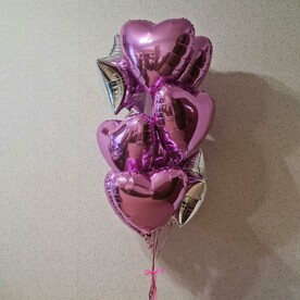 Фонтан из 9 фольгированных сердец и звезд