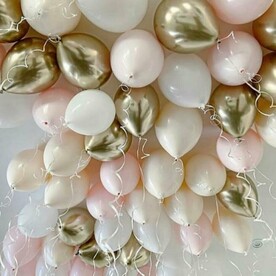 Воздушные шары с гелием под потолок 20 шт: хром золото, розовый макарунс, белый песок, белый