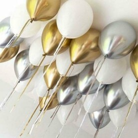 Воздушные шары с гелием под потолок 25 шт: хром золото, хром серебро, белый