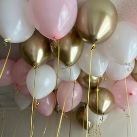 Шары под потолок 25 шт: розовый, белый, золото