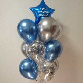 Фонтан из воздушных гелиевых шаров хром и с конфетти