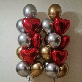 Воздушные гелиевые шары хром и сердца