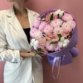 💜Хит💜Яркий букет из альстромерий, хлопка и хризантем