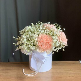 Коробочка с гипсофилой и диантусом