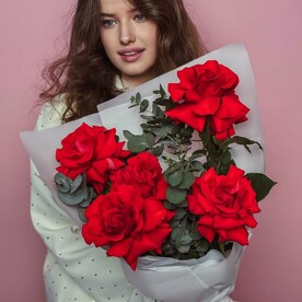 Букет из Французских роз, 5 шт с Эвкалиптом 113 Оценок о товаре