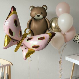 Шарики для девочки с бабочкой и мишкой