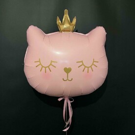 Шар фольгированный голова кошечки с короной розовая