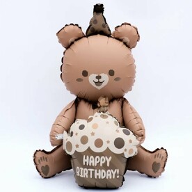 Воздушный шар, фигура , Мишка с тортиком сидячий