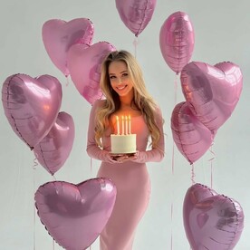 Сердца фольгированные розовые