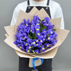 Ирисы синие Блю Меджик с зеленью 19 шт 50 см Q105