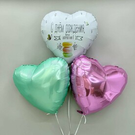 Связка шаров сердец "С днем рождения!" 3 шт