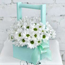 Композиция 5 кустовых хризантем в ящике