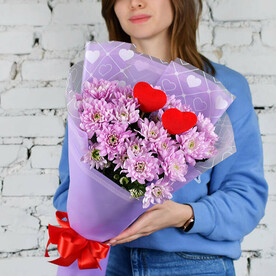 Букет 5 кустовых розовых хризантем