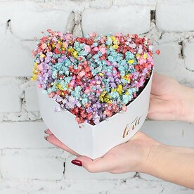 Композиция Радужное сердце из гипсофилы.