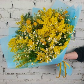 Букет Мимоза с ромашками