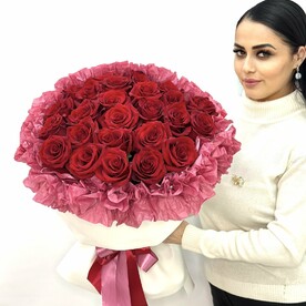 Букет красных роз, 25 красных Эквадорских роз