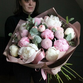 Пудинг - Букет с пионами и пионовидными розами