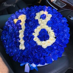 Букет из шикарных синих роз с вашей надписью