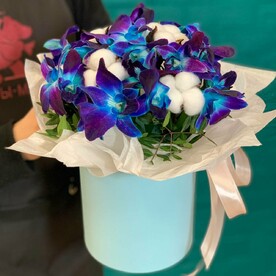 Композиция из орхидеи и белого хлопка