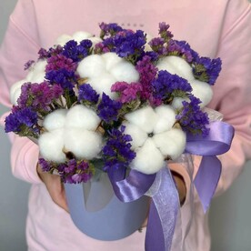 Сухоцветы Хлопок и статица в шляпке