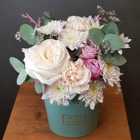 Цветы в мятной коробке с ароматной розой Вайт Охара MINI