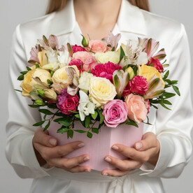 Цветы в коробке "Сердечное признание"