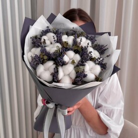 Букет сухоцветов: натуральный хлопок, лаванда, эвкалипт