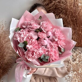 Авторский букет с диантусом, натуральным хлопком, озотамнусом и эвкалиптом🌿Размер S