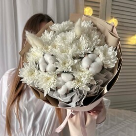 Лагурус, Хризантема кустовая, Хлопок, Дизайнерская упаковка, Открытка