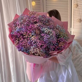 Большой WOW букет из радужной гипсофилы